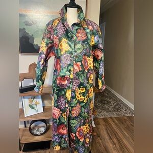 Vintage Nordic House Designs NYC Floral Coated-Cotton Raincoat Duster Trench M/L